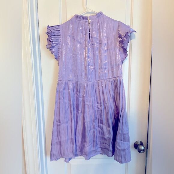 HUDSON GRAY Lavender Satin Ruffle Sleeve Mini Dress | medium - Picture 3 of 6